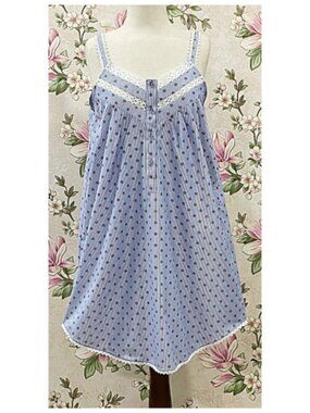 SoieRose French Blue Cotton Victorian Lace Trim Cottagecore Nightgown SR-1281